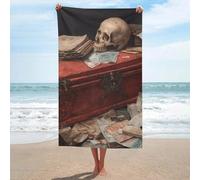 Jubonexis Telo mare vintage con teschio su vecchi libri, asciugamano da spiaggia in microfibra senza sabbia, grandi asciugamani da doccia multiuso assorbente per bagno piscina 130 x 80 cm