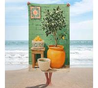 Jubonexis Telo mare vintage con ulivo in microfibra, grande, multiuso, assorbente, per bagno e piscina, 130 x 80 cm