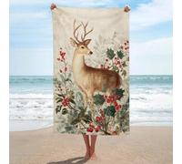 Jubonexis Telo mare vintage natalizio renna sempreverde ramoscelli telo mare in microfibra senza sabbia grandi asciugamani da doccia multiuso assorbente per bagno piscina 130 x 80 cm