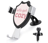 Jubonexis Testo Let's Get Cozy on White Pink Stripes Supporto per telefono auto Triangolo Clip Base Air Vent Cell Phone Mount Car Mount Accessori per 4-6 Pollici Cellulari Smartphone