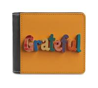 Jubonexis Text Grateful - Portafoglio a due ante con lettere colorate, in morbida pelle PU, portamonete, porta carte di credito, sottile, per uomini e donne