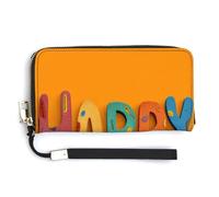 Jubonexis Text Happy - Portafoglio lungo a due ante con lettere colorate, in pelle PU, portamonete, porta carte di credito, porta carte di credito e denaro per donne e uomini