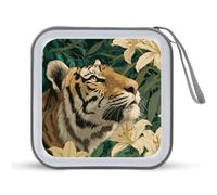 Jubonexis Tiger and Flower - Custodia portatile per CD e DVD, per auto, casa, viaggio