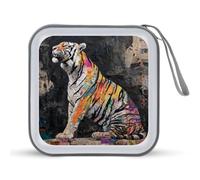 Jubonexis Tiger Collage Giornale Graffiti CD Case DVD Custodia Portatile per Auto Casa Viaggio