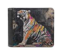 Jubonexis Tiger Collage Giornale Graffiti Portafoglio Bifold in morbida pelle PU, portamonete e carte di credito, porta carte di credito sottile, per uomini e donne