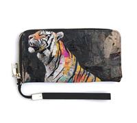 Jubonexis Tiger Collage Giornale Graffiti PU Pochette Lungo Bifold Portafoglio, Portamonete Porta Credito Pass Caso Durevole Porta Carte di Deposito per Donne Uomini
