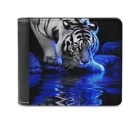 Jubonexis Tiger Drinking Blue Water - Portafoglio bifold in morbida pelle PU, portamonete, porta carte di credito, sottile, per uomini e donne