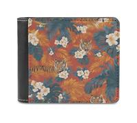 Jubonexis Tiger Heads - Portafoglio bifold vintage con foglie di palma tropicale, in morbida pelle PU, portamonete, porta carte di credito, sottile, per uomini e donne