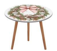 Jubonexis Tovaglia rotonda con ghirlanda natalizia ad acquerello, con fiocco, impermeabile, elastica, per picnic, campeggio, sala da pranzo, 127 cm