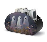 Jubonexis Tre fantasmi fiori selvatici telecomando titolare con 5 scomparti in pelle TV Remote Caddy Storage Box Desktop Organizer