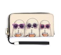 Jubonexis Tre simpatici fantasmi che indossano occhiali da sole in pelle PU, pochette lunga a due pieghe, portamonete, porta carte di credito, porta carte di credito e denaro per donne e uomini