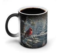 Jubonexis Uccello rosso su albero sempreverde in inverno che cambia colore tazza in ceramica cambia calore tazza da caffè novità divertente tazza da tè acqua 325 ml