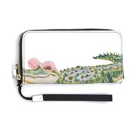 Jubonexis Un coccodrillo che indossa occhiali da sole in pelle PU, pochette lunga a due pieghe, portamonete, porta carte di credito, porta carte di credito e denaro per donne e uomini