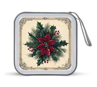 Jubonexis Vintage Christmas Holly Poinsetti CD Case DVD Storage Case Portatile per Auto Casa Viaggio