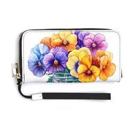 Jubonexis Viole del pensiero in un barattolo di vetro pochette in pelle PU lungo portafoglio bifold portamonete, porta carte di credito resistente per donne e uomini