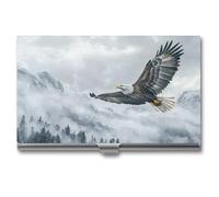 Jubonexis Watercolor Eagle Soaring Over The Mountains, porta biglietti da visita, tasca sottile, in metallo, per donne e uomini