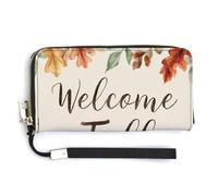 Jubonexis Welcome Fall Pumpkins Acorns PU Leather Clutch Long Bifold Portafoglio, Portamonete Porta Credito, Durevole Porta Carte di Denaro per Donne Uomini
