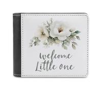 Jubonexis Welcome Little One - Portafoglio bifold in morbida pelle ecologica in poliuretano, con motivo floreale bianco, portamonete, porta carte di credito, sottile, per uomini e donne