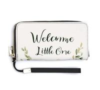 Jubonexis Welcome Little One - Portafoglio lungo bifold in morbida pelle ecologica in poliuretano, motivo floreale avorio, portamonete, porta carte di credito, porta carte di credito e denaro per