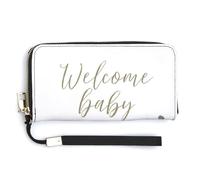 Jubonexis Welcome with Delicate Beige Flowers PU Leather Clutch Long Bifold Portafoglio, Portamonete Porta Credito Pass Caso Durevole Porta Carte Deposito per Soldi per Donne Uomini