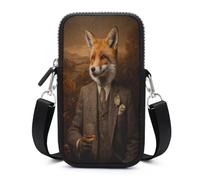 Jubonexis Whimsical Fox indossa un vestito vittoriano in tweed borsa a tracolla per telefono cellulare smartphone borsa con tracolla regolabile