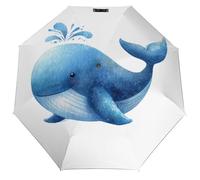 Jubonexis Whimsical - Ombrello pieghevole con balena ad acquerello, 3 pieghe, automatico, antivento, da viaggio, resistente e leggero, per esterni, sole e pioggia