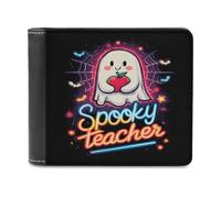Jubonexis White Ghost Spooky Teacher - Portafoglio bifold in morbida pelle PU, portamonete, porta carte di credito, sottile, per uomini e donne