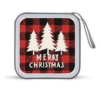 Jubonexis White Pine Trees Text Merry Christmas CD Case DVD Storage Case Portatile per Auto Casa Viaggio