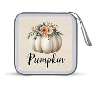 Jubonexis White Pumpkin with A Fall Floral CD Case DVD Storage Case Portable for Car Home Travel