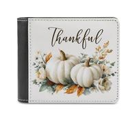 Jubonexis White Pumpkins Fall Leaves Flowers - Portafoglio bifold in morbida pelle PU, portamonete e carte di credito, porta carte di credito, sottile, per uomini e donne