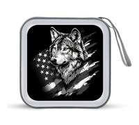 Jubonexis Wolf - Custodia portatile per CD e DVD, con bandiera americana, per auto, casa, viaggio