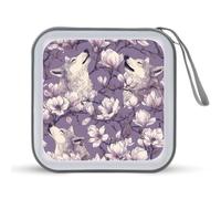 Jubonexis Wolf Heads Magnolia Flowers CD Case DVD Storage Case Portatile per Auto Casa Viaggio