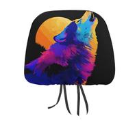 Jubonexis Wolf Howling at Moon - Copripoggiatesta per auto, 2 pezzi, elastico, confortevole, per donne e uomini, universale, si adatta alla maggior parte delle auto, furgoni, SUV, camion, accessori
