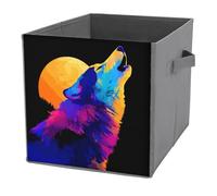 Jubonexis Wolf Howling at Moon Cube, contenitori portaoggetti pieghevoli, decorativi, in tessuto, con manici, per scaffali, armadi, 27 x 27 cm