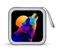 Jubonexis Wolf Howling at Moon - Custodia portatile per CD e DVD, per auto, casa, viaggio