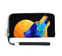 Jubonexis Wolf Howling at Moon - Pochette lunga in pelle PU, portamonete e carte di credito, per donne e uomini