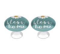 Jubonexis Word Bless Home and A Daisy on Blue Round Drawer Cabinet Knobs Maniglie con viti, 2 pezzi, pomello per cassettiera, decorazione per armadio, casa, ufficio, cucina