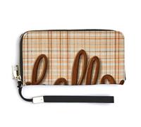 Jubonexis Word Hello in Brown Lettere corsive vintage in pelle PU pochette lungo bifold portafoglio, portamonete porta carte di credito custodia durevole porta carte di credito per donne uomini