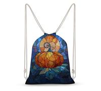 Jubonexis Zainetto in tela con coulisse a forma di zucca con luna piena di vetro colorato, borsa leggera per sport e palestra per uomo donna