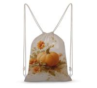 Jubonexis Zainetto in tela con coulisse con foglie autunnali e fiori arancioni, borsa leggera da palestra per uomo e donna
