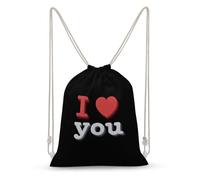 Jubonexis Zaino con scritta "I Love You with A Heart on Black Drawstring Backpack Canvas String Bag Lightweight Sports Gym Bag for Men Women