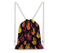 Jubonexis Zaino in tela con coulisse con fiamme gialle in stile cartone animato, borsa leggera da palestra sportiva per uomo donna