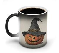Jubonexis Zucca di Halloween che indossa cappello da strega alto cambiamento di colore tazze che cambiano calore tazza da caffè in ceramica novità divertente tazza da tè acqua 325 ml