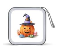Jubonexis Zucca di Halloween con cappello da strega custodia CD DVD custodia portatile per auto casa viaggio