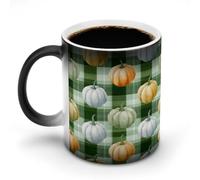 Jubonexis Zucche su plaid verde e bianco che cambia colore tazze che cambiano calore tazza in ceramica tazza da caffè novità divertente tazza da tè acqua 325 ml