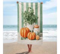 Jubonexis Zucche Verde Strisce Halloween Telo Mare in Microfibra Senza Sabbia Grande Asciugamano Doccia Multiuso Assorbente per Bagno Piscina 130x80 CM
