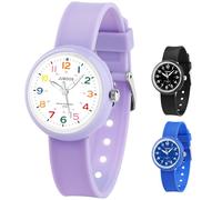 Juboos Montre à quartz analogique pour enfant, garçon et fille, avec lumière, étanche à 50 m, temps d'apprentissage, pour enfant de 4 à 12 ans, lilas, Moderne