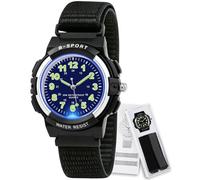 Juboos Orologio per bambini con 2 cinturini in tessuto elastico e luce LED | Fasce in tessuto intercambiabili, design analogico per insegnare il tempo ai bambini, regalo per ragazzi e ragazze dai 6 ai