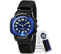 Juboos Orologio per bambini con 2 cinturini in tessuto elastico e luce LED | Fasce in tessuto intercambiabili, design analogico per insegnare il tempo ai bambini, regalo per ragazzi e ragazze dai 6 ai