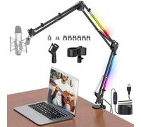 Jubor Braccio Microfono da Tavolo con Luce RGB, Supporto per Microfono con Adattatore 3/8" a 5/8", Regolabile Supporto di Sospensione per Microfono per Podcast, Streaming Live, TikTok, Canto